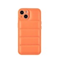 iPhone 13 Gepolsterte 3D Puffer Case Hülle mit Leder Rückseite - Orange