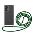 Apfelkiste © - Samsung Galaxy A53 5G Necklace Gummi Hülle Air Cushion Fallschutz + Handykette (150cm) - Dunkelgrün / Gold