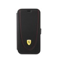 Ferrari - iPhone 13 Pro Echtleder Tasche Flipcover Stitched Red Line (FEFLBKP13LRGOK) - Schwarz