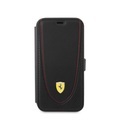 Ferrari - iPhone 13 Pro Max Echtleder Tasche Flipcover Stitched Red Line (FEFLBKP13XRGOK) - Schwarz