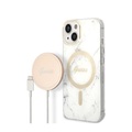 Guess - 2in1 Bundle iPhone 14 MagSafe Hardcase Hülle Marble + MagSafe USB-C Charger (GUBPP14SHMEACSH) - Weiss