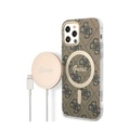 Guess - 2in1 Bundle iPhone 12 / iPhone 12 Pro MagSafe Hardcase Hülle 4G Print + MagSafe USB-C Charger (GUBPP12MH4EACSW) - Braun