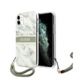 Guess - iPhone 11 Hardcase Hülle Marble Strap (GUHCN61KMABGN) - Weiss / Grün