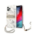 Guess - iPhone 12 / 12 Pro Hardcase Hülle Marble Strap (GUHCP12MKMABGR) - Weiss / Grau