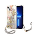 Guess - iPhone 13 Hardcase Hülle Flower Strap (GUHCP13MHFLSU) - Lila / Transparent