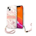 Guess, Guess - iPhone 13 Pro Hardcase Hülle Marble Strap (GUHCP13LKMABPI) - Weiss / Rosa
