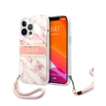 Guess - iPhone 13 Pro Max Hardcase Hülle Marble Strap (GUHCP13XKMABPI) - Weiss / Rosa