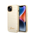Guess - iPhone 14 Hardcase Leder Hülle Croco Collection (GUHCP14SHGCRHD) - Gold