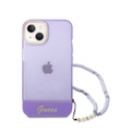 Guess - iPhone 14 Plus Hardcase Hülle Translucent + Pearl Strap Trageschlaufe (GUHCP14MHGCOHU) - Lila / Transparent