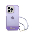 Guess - iPhone 14 Pro Hardcase Hülle Translucent + Pearl Strap Trageschlaufe (GUHCP14LHGCOHU) - Lila / Transparent