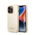 Guess - iPhone 14 Pro Hardcase Leder Hülle Croco Collection (GUHCP14LHGCRHD) - Gold