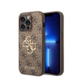 Guess - iPhone 14 Pro Max Leder Hardcase Hülle Metall Logo (GUHCP14X4GMGBR) - Braun / Gold