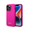 Guess - iPhone 14 Pro Silikon Hardcase Hülle Vintage Script (GUHCP14LSLSMF) - Pink / Gold