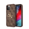 Guess - iPhone 12 Pro Max Leder Hardcase Hülle Metall Logo (GUHCP12L4GMGBR) - Braun / Gold