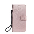 Samsung Galaxy A21s Leder Tasche mit Kartenfach + Handschlaufe Blumen Mandala - Roségold