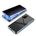 Samsung Galaxy S20+ Plus Magnetische Alu Schutzhülle mit Panzer Glas Backcover + Privacy Displayschutz (Magnet-Technologie) - Blau