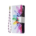 Samsung, Samsung Galaxy S21 5G Leder Wallet Etui Tasche mit 9 Kartenfächern + Münzfach - Sonnenblume