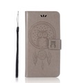 Huawei P Smart (2019) Leder Tasche Flip Cover Traumfänger Eule - Grau