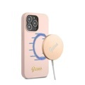 Guess - iPhone 13 Pro MagSafe Silikon Hardcase Hülle Vintage Script (GUHMP13LLSLMGLP) - Rosa / Gold