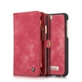 Caseme - iPhone 6 / 6S Leder Tasche Brieftasche (Wallet) + Kartenetui + Leder Case - Rot