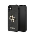 Guess - iPhone 11 Leder Saffiano Hardcase Hülle Metall Logo (GUHCN61SA4GGBK) - Schwarz / Gold