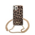 Guess - iPhone 12 / iPhone 12 Pro Necklace Hardcase Hülle Air Cushion Chain Leopard + Handykette (GUHCP12MKCLEO) - Gold