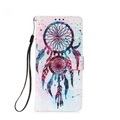 iPhone 12 / iPhone 12 Pro Leder Tasche Portemonnaie Traumfänger mit Federn - Rosa / Blau