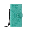 Apple, iPhone 12 / iPhone 12 Pro Leder Tasche Wallet - Mandala Flowers - Türkis
