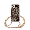 Guess - iPhone 12 Pro Max Necklace Hardcase Hülle Air Cushion Chain Leopard + Handykette (GUHCP12LKCLEO) - Gold