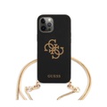 Guess - iPhone 12 Pro Max Necklace Silikon Soft Touch Hülle Snake Chain + Schlangenkette (GUHCP12LLSC4GBK) - Schwarz / Gold