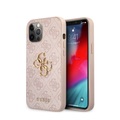 Guess - iPhone 12 Pro Max Leder Hardcase Hülle Metall Logo (GUHCP12L4GMGPI) - Rosa / Gold