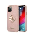Guess - iPhone 12 Pro Max Leder Saffiano Hardcase Hülle Metall Logo (GUHCP12LSA4GGPI) - Rosa / Gold