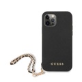 Guess - iPhone 12 Pro Max Leder Saffiano Hardcase Hülle Chain + Trageschlaufe (GUHCP12LSASGBK) - Schwarz