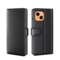 iPhone 13 Mini Echtleder Tasche Flip Cover mit Kartenfächer - Schwarz