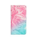 iPhone 13 Mini Leder Tasche Flip Cover Marmor Marble - Rosa / Türkis