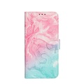 iPhone 13 Pro Leder Tasche Flip Cover Marmor Marble - Rosa / Türkis