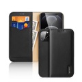 Dux Ducis - iPhone 13 Pro Max Flip Wallet Cover Echtleder Tasche (RFID Schutz) - Schwarz