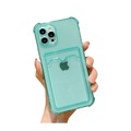 iPhone 13 Pro Max Gummi Case Hülle mit Kartenfach + Air Cushion Fallschutz - Türkis / Transparent