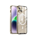iPhone 14 Magnetische MagSafe Alu Schutzhülle mit Panzer Glas Backcover + Display- / Kameraschutz (Magnet-Technologie) - Gold
