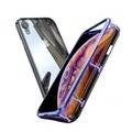 iPhone Xr Magnetische Alu Schutzhülle mit Panzer Glas Backcover (Magnet-Technologie) - Blau / Schwarz