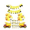 (58-tlg. Set) Happy Birthday Girlande Lastwagen Party Deko + Latex- & Folienballons / Kuchenstecker - Gelb