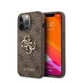 Guess - iPhone 13 Pro Leder Hardcase Hülle Metall Logo (GUHCP13L4GMGBR) - Braun / Gold