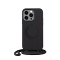 PopSockets - (by Just Elegance) iPhone 14 Pro Max PopGrip 3in1 Necklace Gummi Hülle + Handykette (150cm) + PopSockets (30153) - Schwarz