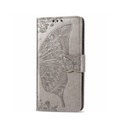Samsung Galaxy A51 Leder Tasche Flip Cover Schmetterlinge Imprint - Grau