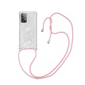 Samsung Galaxy A52 / A52 5G Necklace Gummi Hülle Liquid Glitzer + Handykette (130cm) - Rosa / Silber
