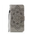 Samsung Galaxy A72 / A72 5G Leder Tasche Wallet - Mandala Flowers - Grau