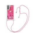 Samsung Galaxy S21 FE 5G Necklace Gummi Hülle Liquid Glitzer + Handykette (130cm) - Pink
