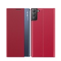 Sonstige Marke, Samsung Galaxy S21 FE 5G Stoff Tasche Smart View Flip Cover - Rot