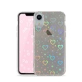 iPhone Xr Hybrid Hülle TPU Bumper + Laser Hologramm Glitzer Herze - Schwarz / Transparent