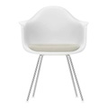 Eames Plastic Armchair RE DAX Sitzpolster Stuhl, Sitzschale RE cotton white re, Stoff Hopsak F60 meerblau/dunkelgrau, Untergestell glanzchrom, Glei...